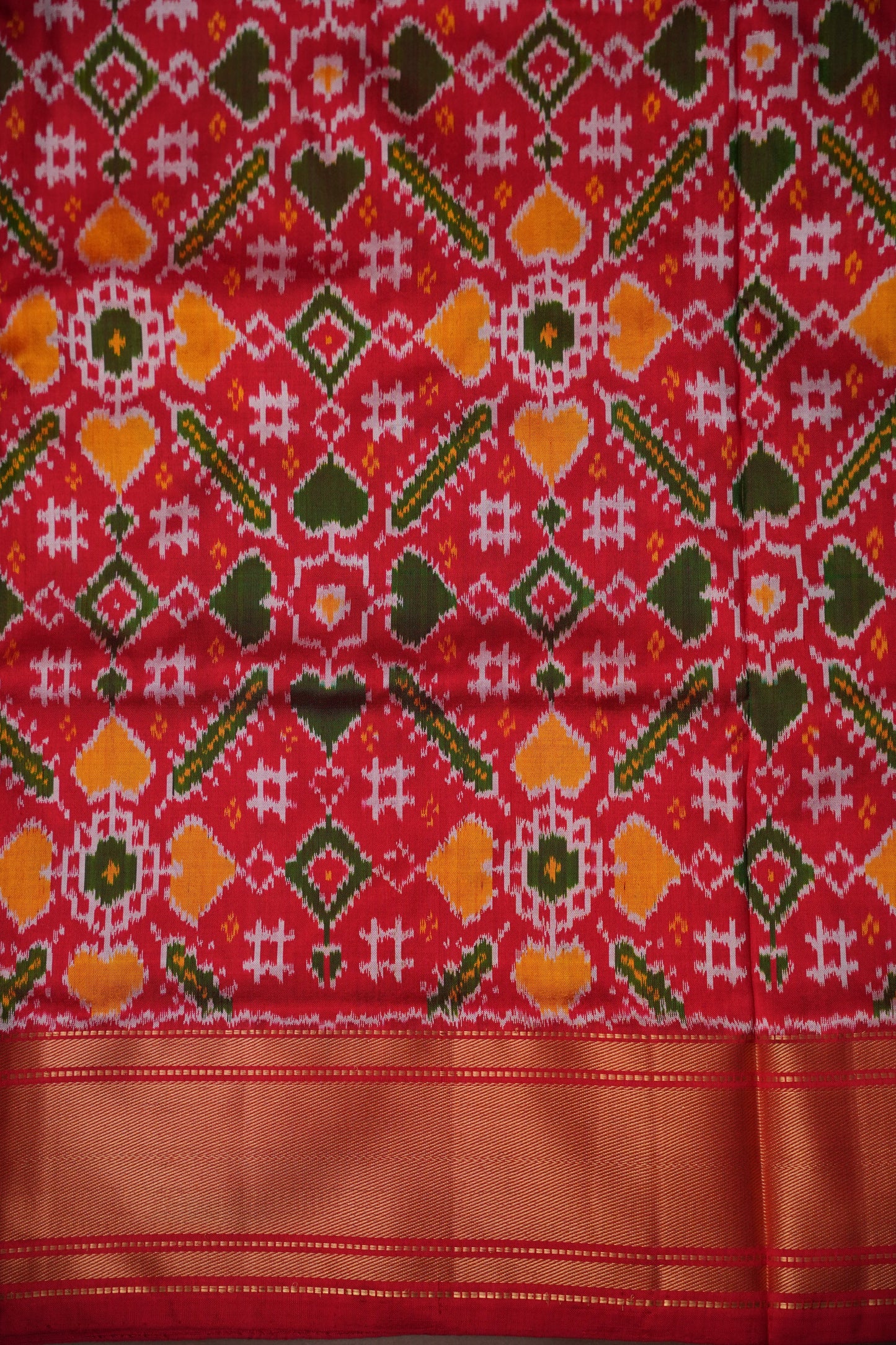 Pure Ikkat Soft Silk Saree - Emerald Green & Red