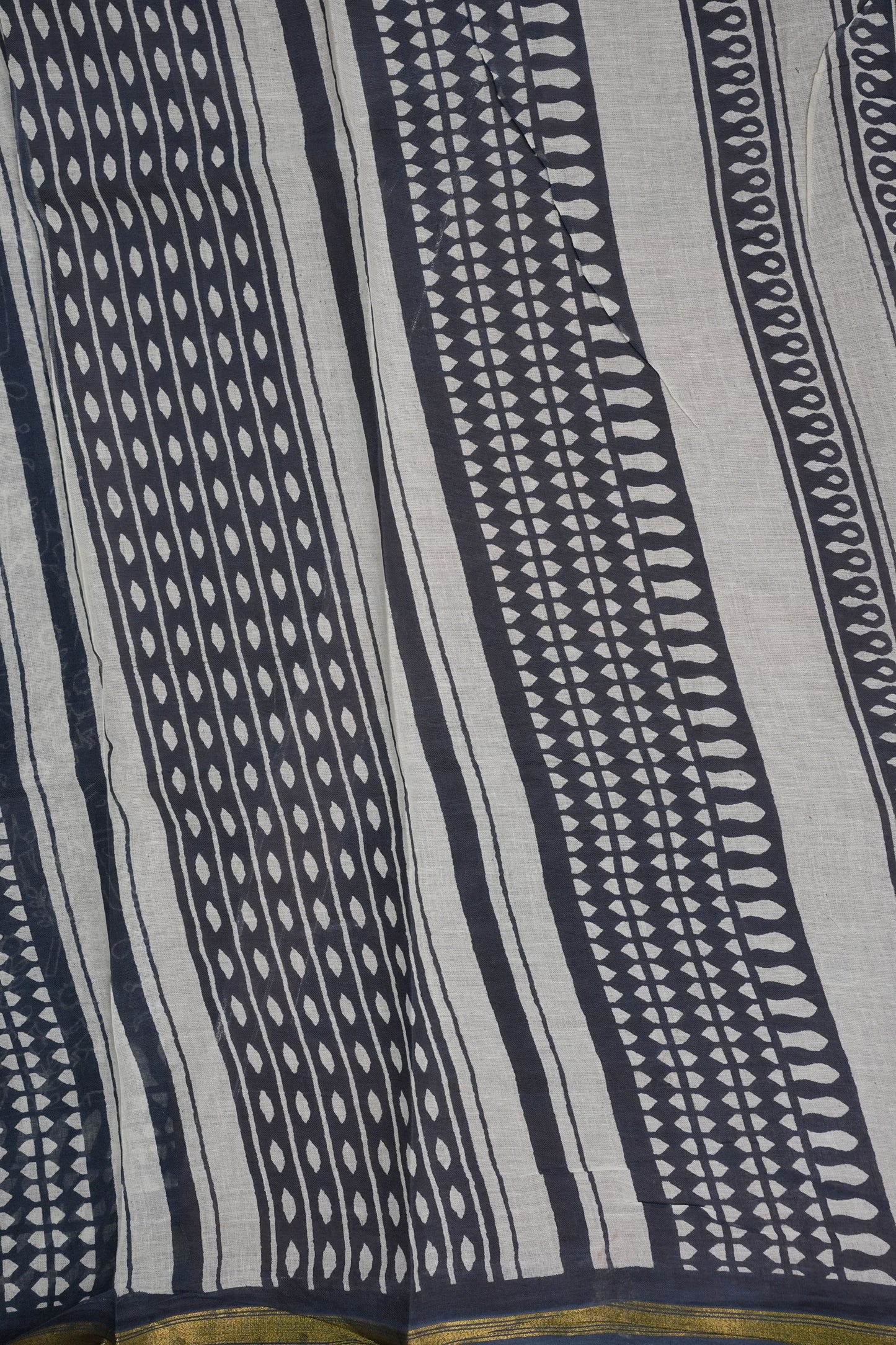 Indigo Grey Handloom cotton Saree – Tribal Motifs with Contemporary Stripes