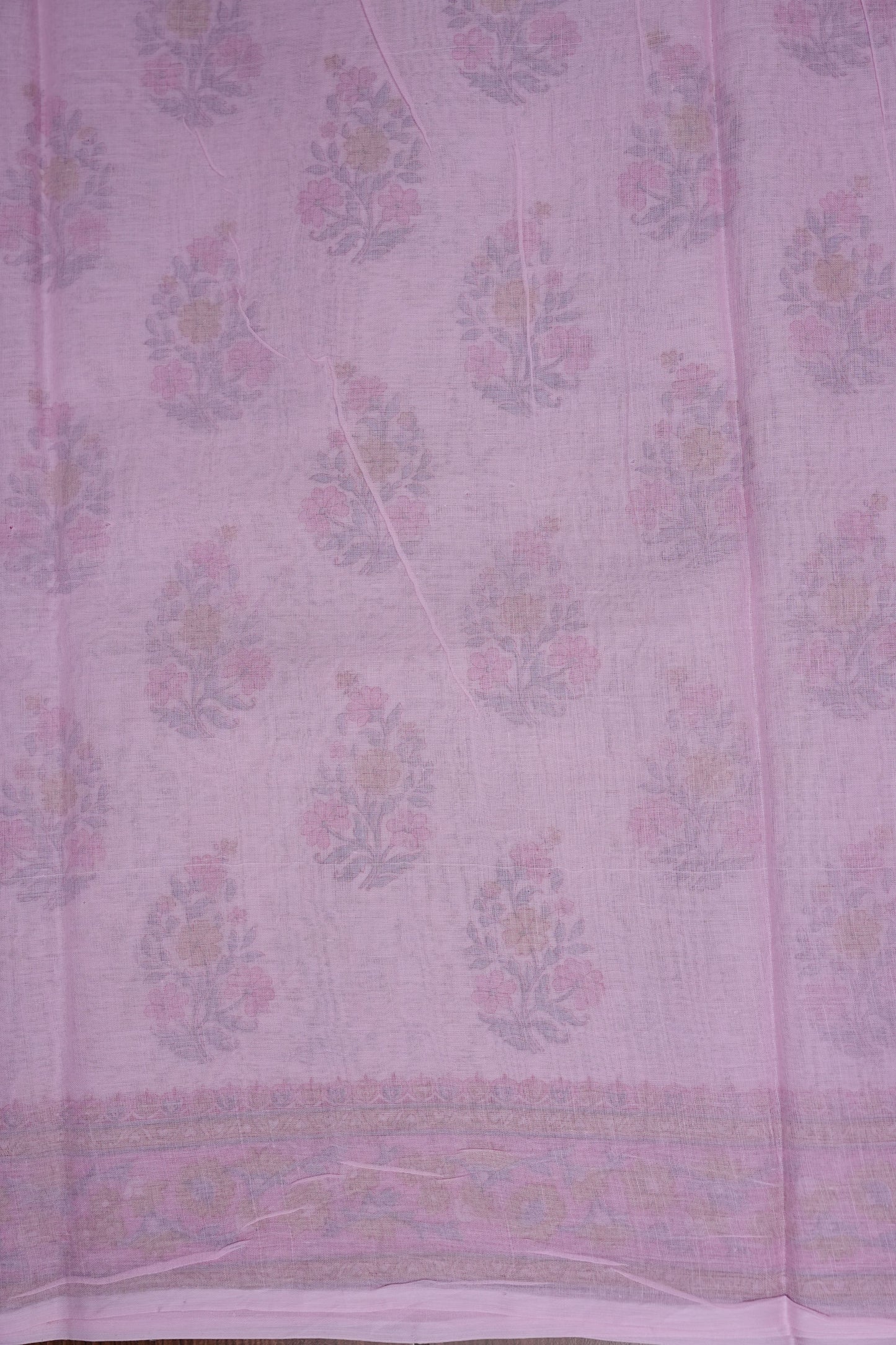 Soft Pastel Floral cotton Saree – Blush Pink with Delicate Multicolour Buttas