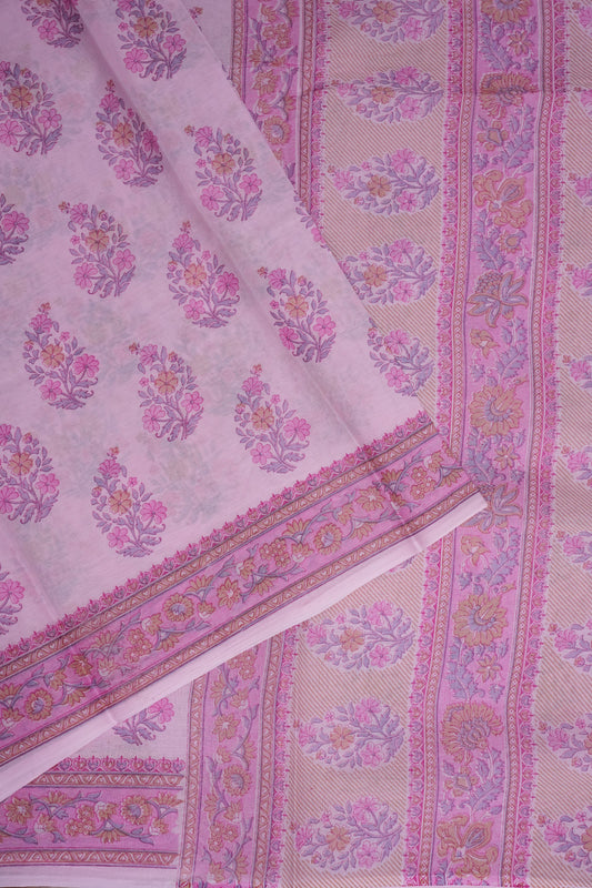 Soft Pastel Floral cotton Saree β Blush Pink with Delicate Multicolour Buttas
