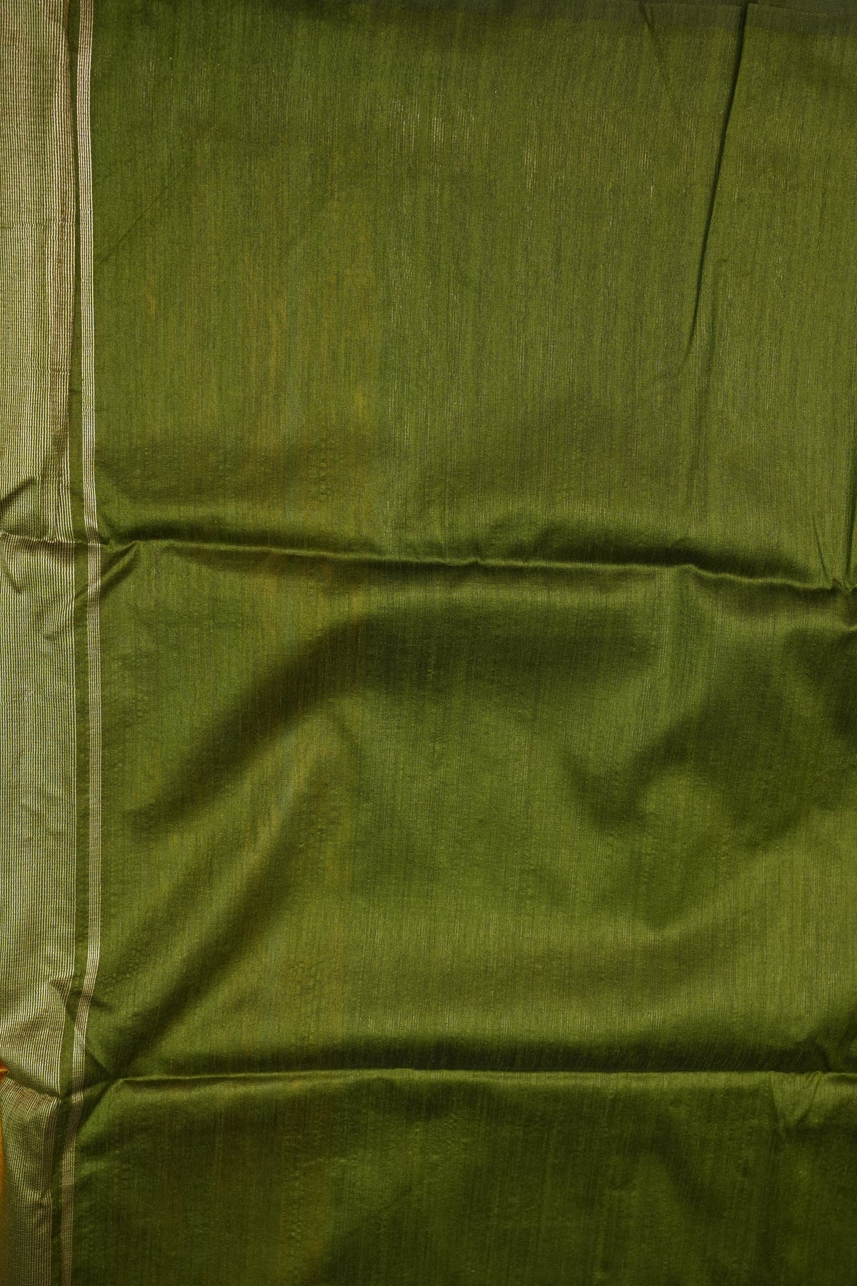 Semi Raw Silk Saree with Temple Border & Tissue Pallu β Mustard Yellow & Olive Green