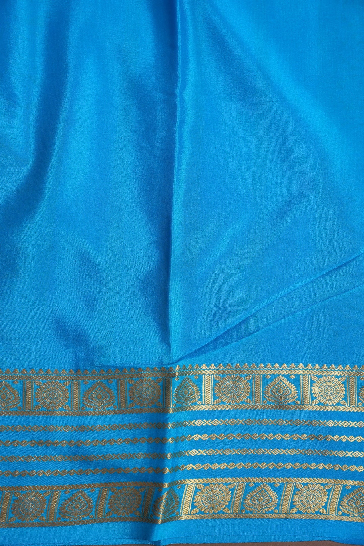 Pure Crepe Mysore Silk Saree in Ink Blue With Contrast Sky Blue Border