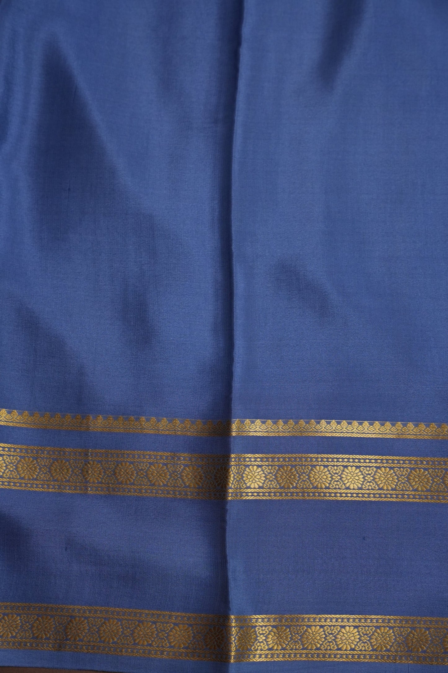 Plain Pure Crepe Mysore Silk Saree in Steel Blue With Self Retta Pet Border