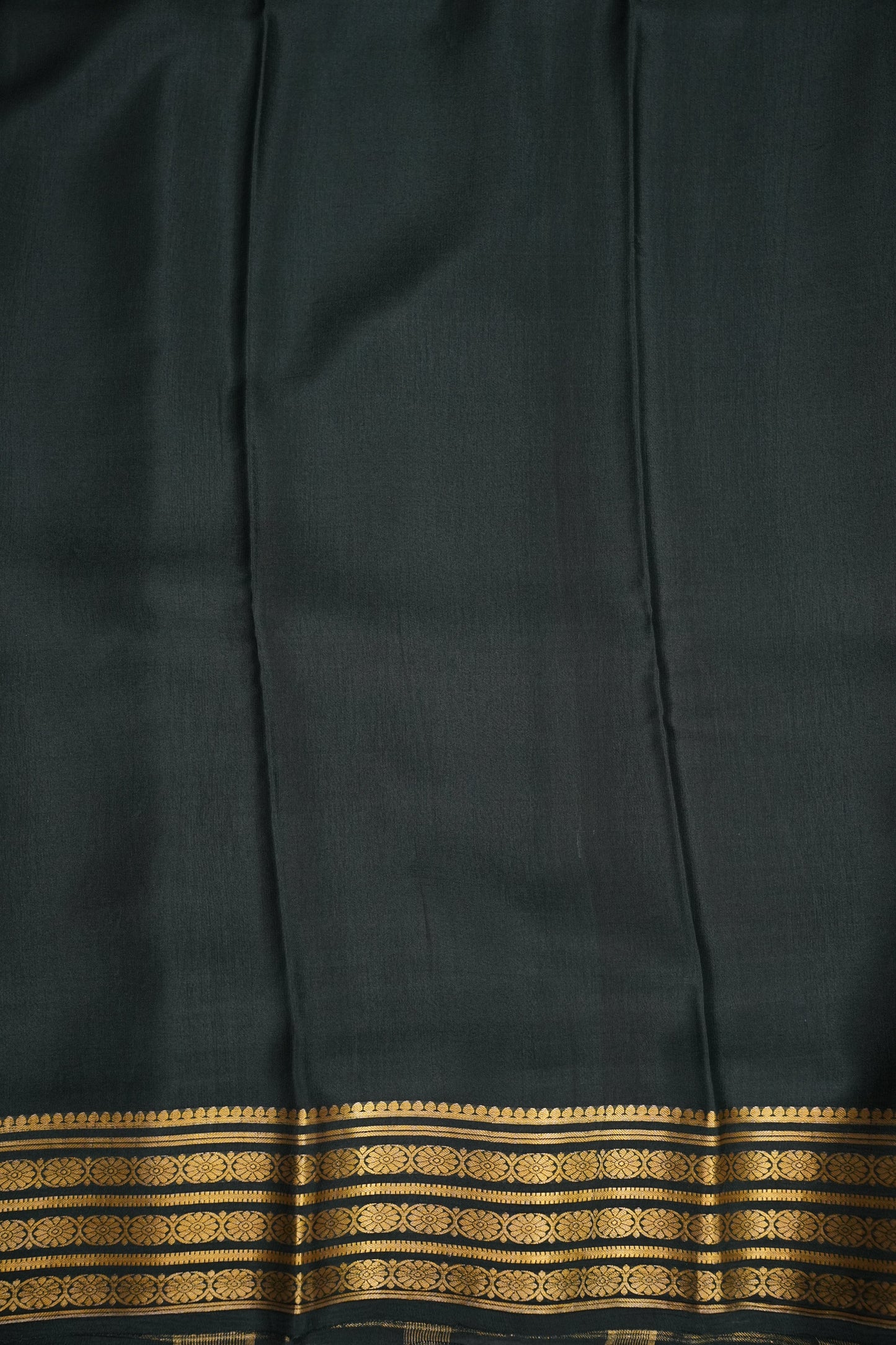 Pure Crepe Mysore Silk Saree - Deep Bottle Green With Gold Zari Border