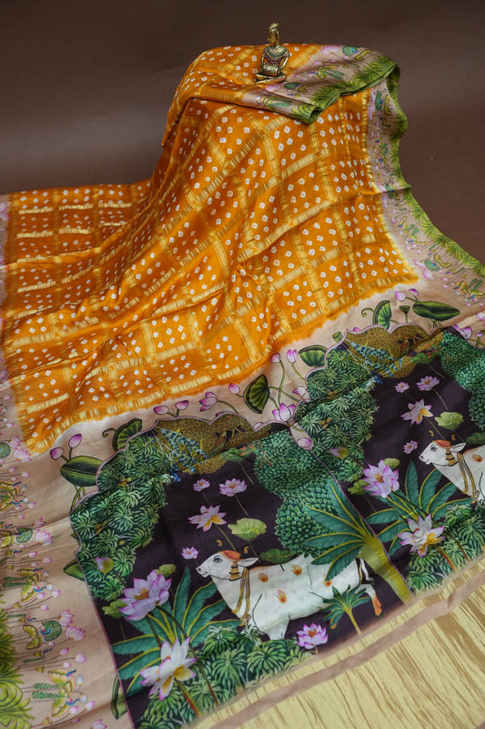 Subarnam's Exclusive Statement Saree – Pure Modal Silk Bandhani & Kalamkari Saree