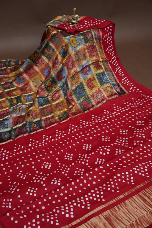 Subarnam's Exclusive Statement Saree – Pure Modal Silk Bandhani Kalamkari Saree