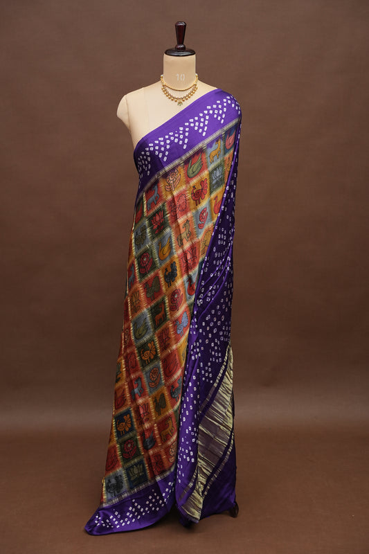 Subarnam's Exclusive Statement Saree β Pure Modal Silk Bandhani Kalamkari Saree
