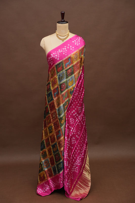 Subarnam's Exclusive Statement Saree β Pure Modal Silk Bandhani Kalamkari Saree