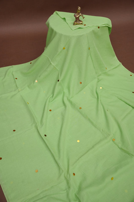 Mulmul Cotton Saree with Tassels - Pistachio Green