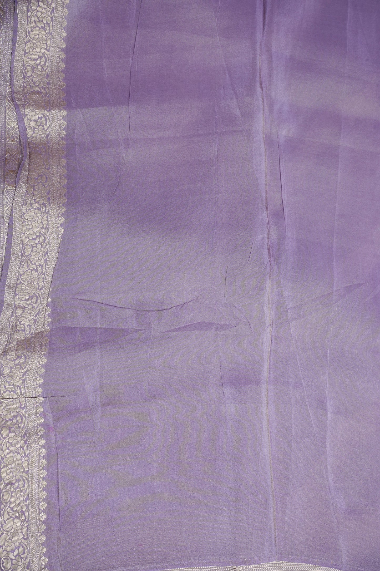 Mellow Tissue Banarasi Silk Saree in Lavender Mist with Silver Zari Floral Vines