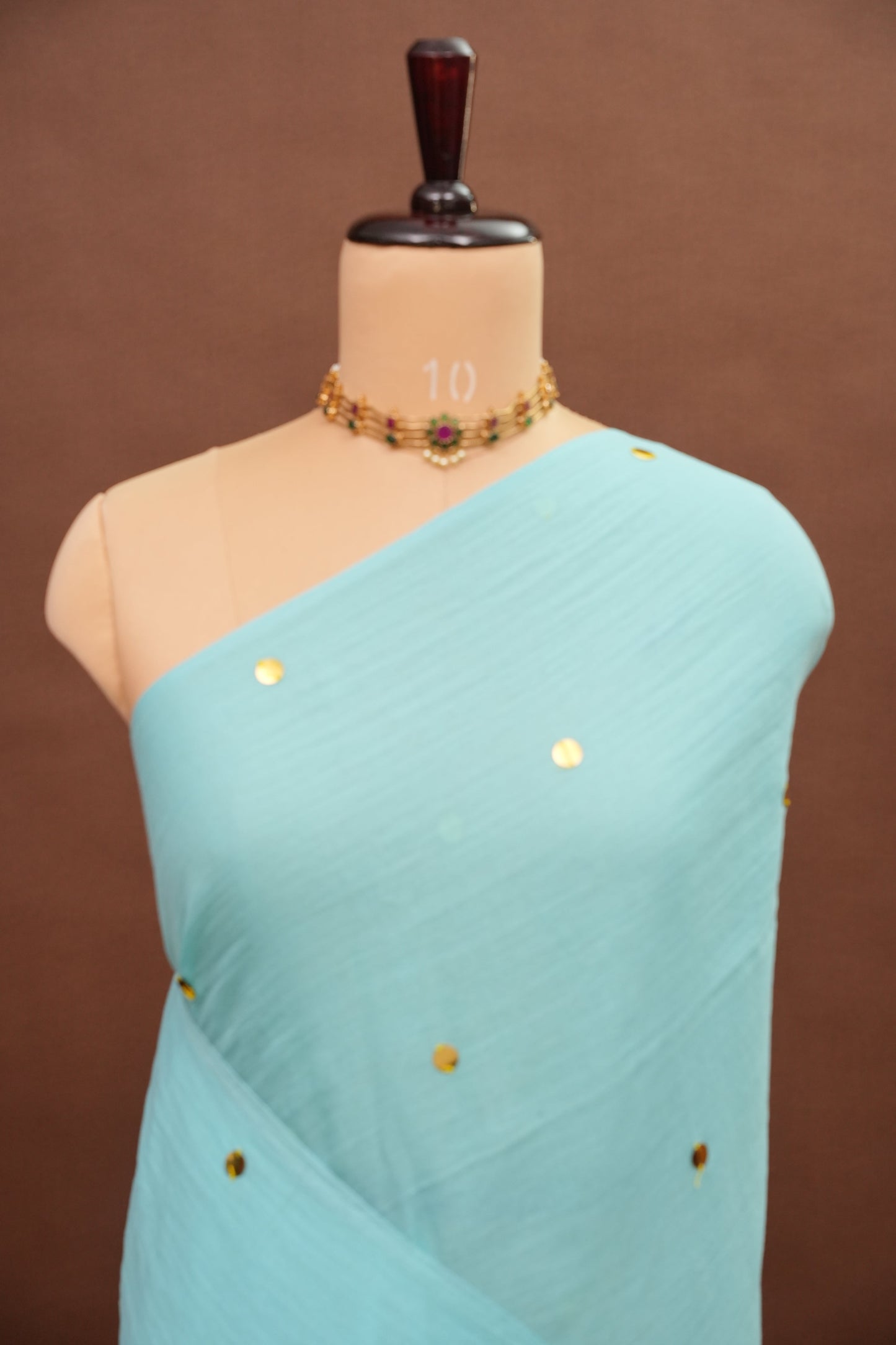 Mulmul Cotton Saree with Tassels - Sky Blue