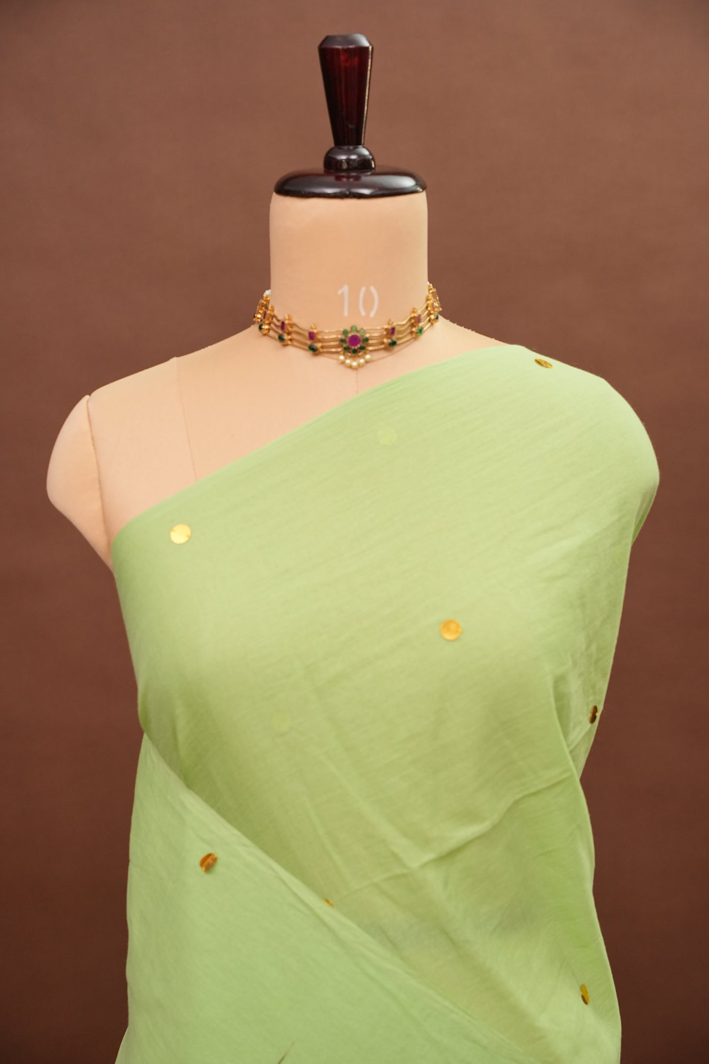 Mulmul Cotton Saree with Tassels - Pistachio Green