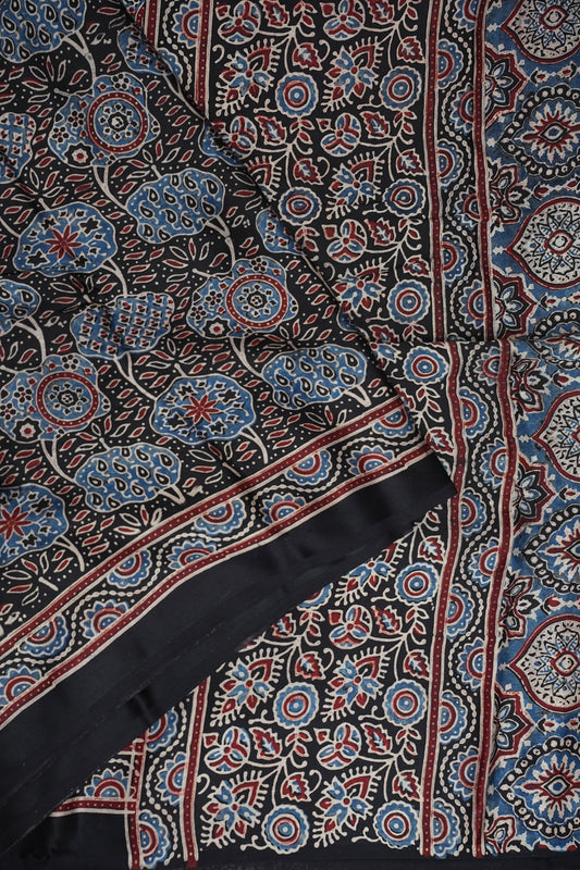Pure Modal Silk Saree with Authentic Ajrakh Prints β Black