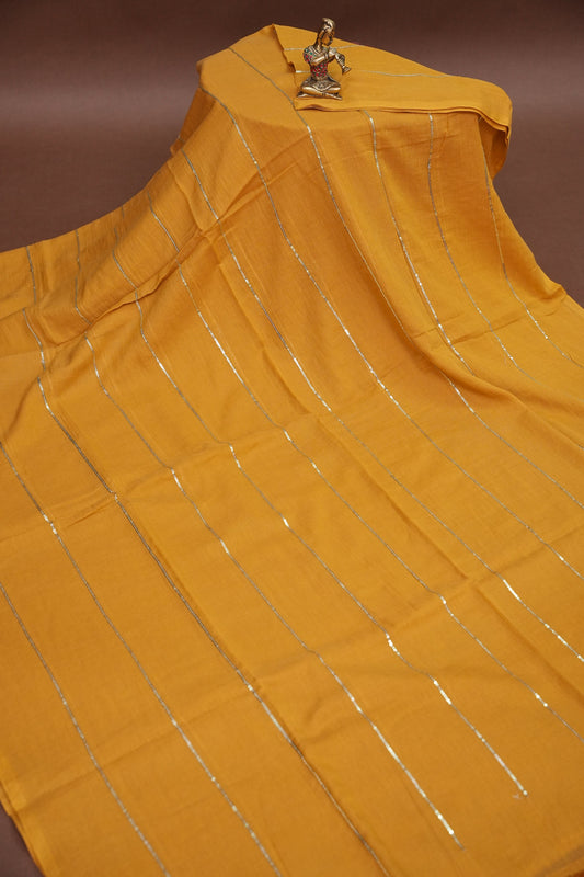 Mulmul Cotton Saree with Tassels - Mustard Yellow