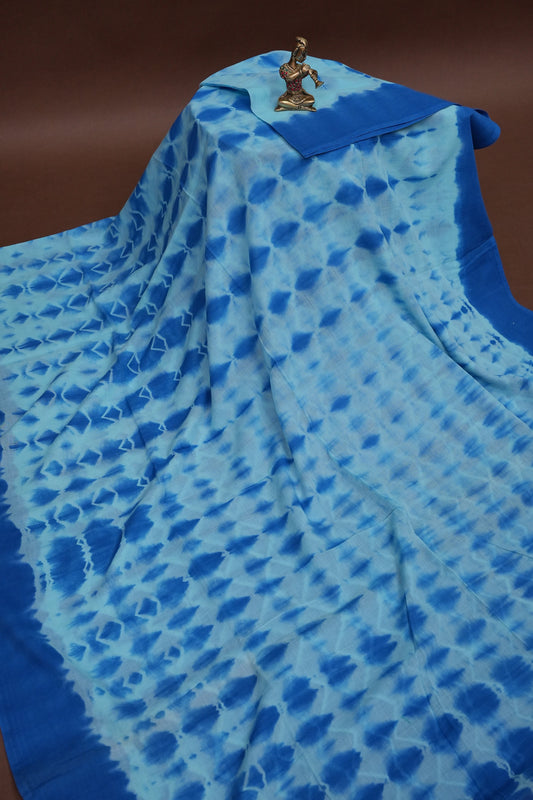 Mulmul Cotton Saree with Tassels - Blue