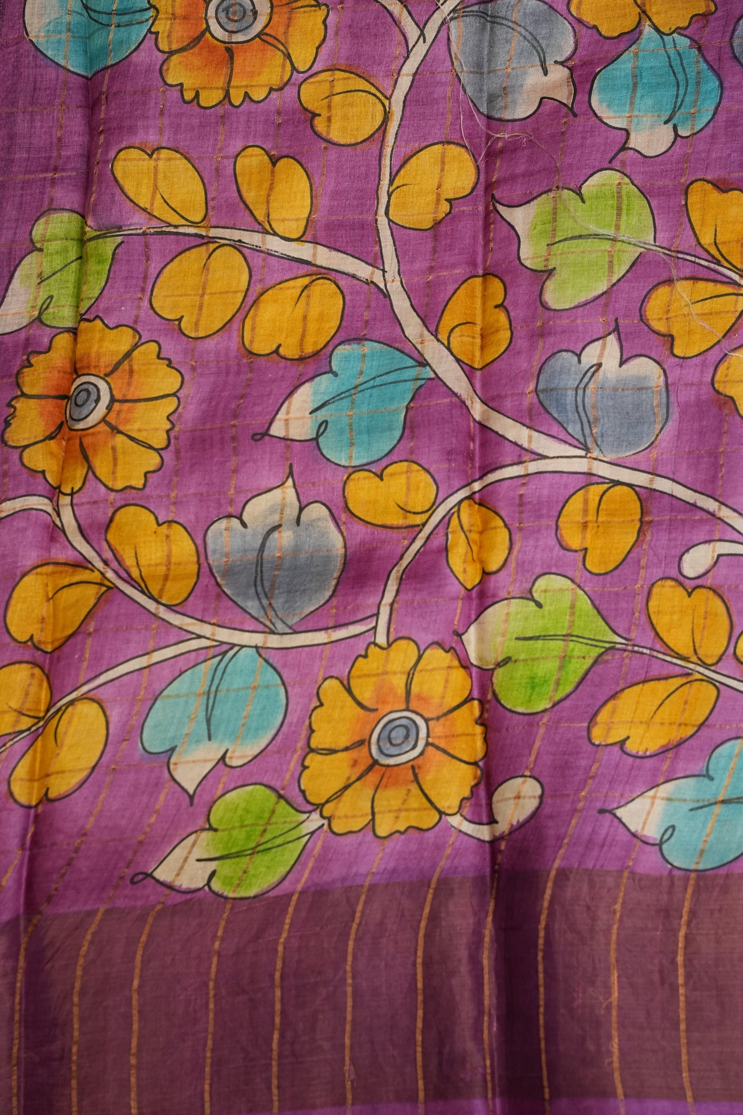 Pure Tussar Silk Saree with Handpainted Blouse-Sea Green|Silk Mark Certified