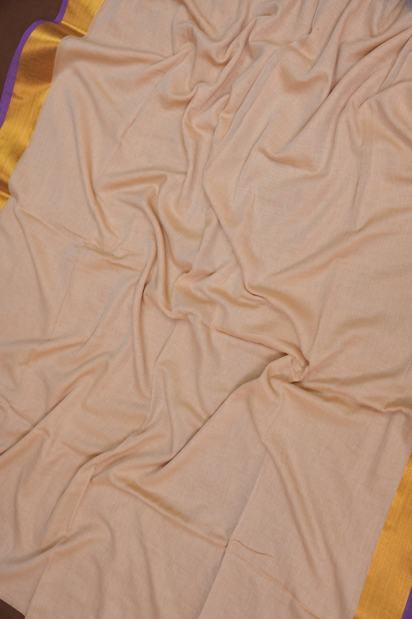 Mulmul Cotton Saree with Tassels - Beige