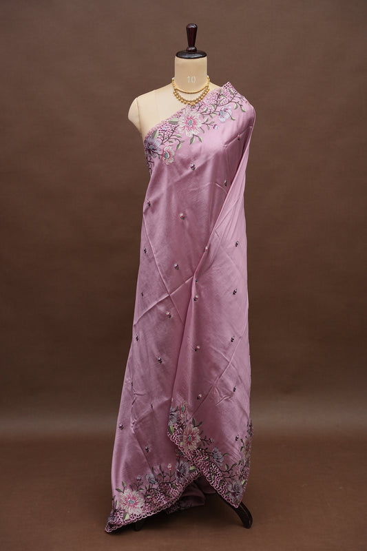 Party Wear Embroidered Soft Organza Saree β Pink Floral Elegance
