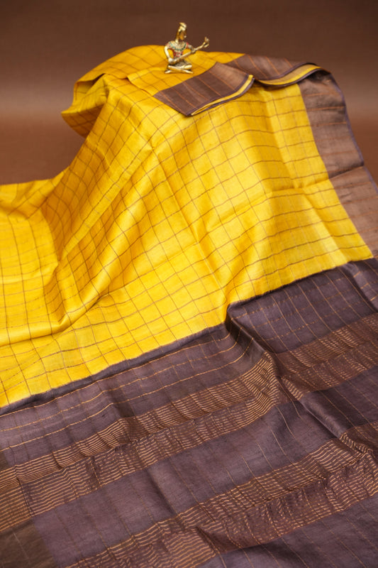 Pure Tussar Silk Saree with Handpainted Blouse-|Silk Mark Certified