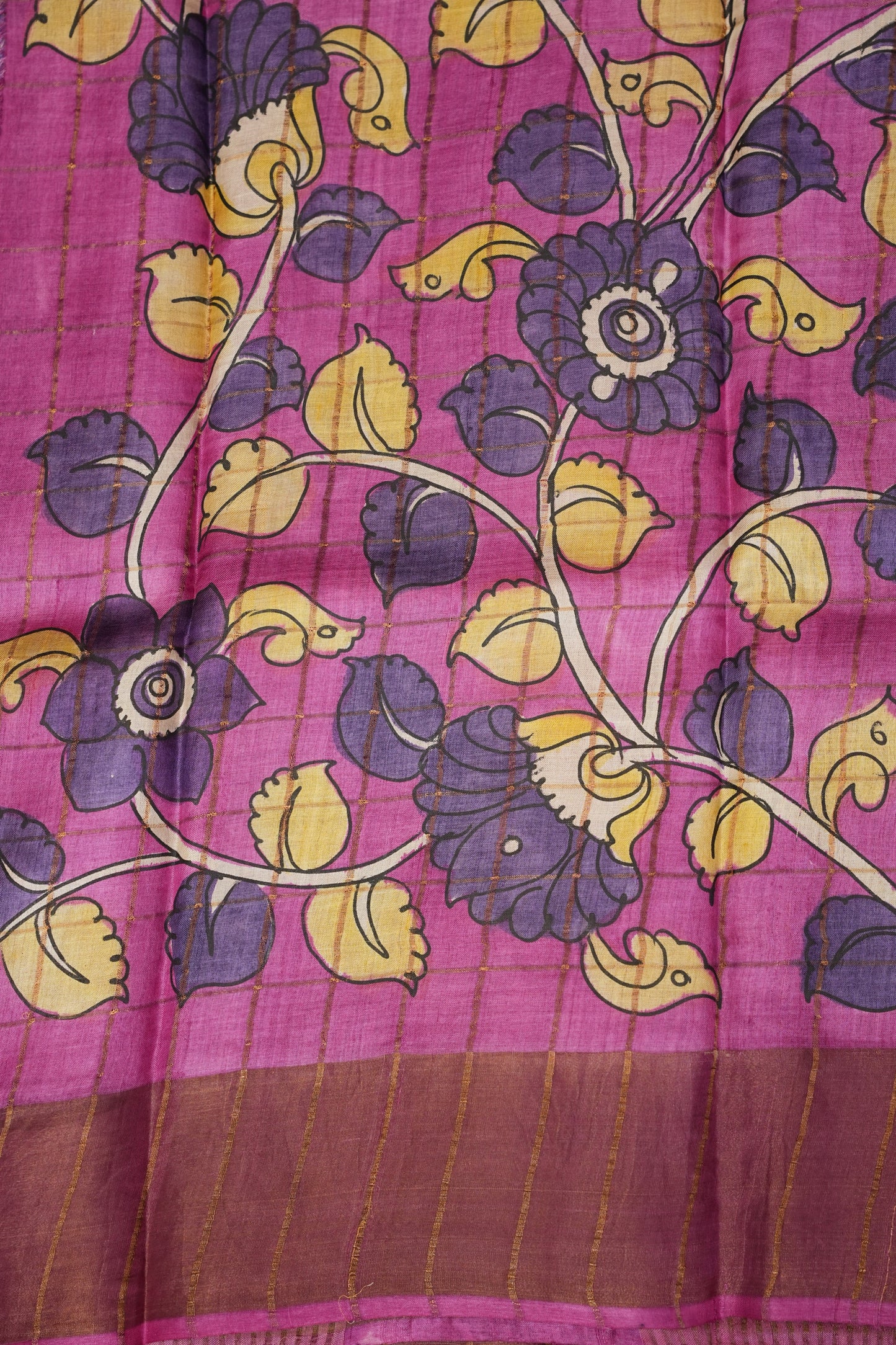 Pure Tussar Silk Saree with Handpainted Blouse-Purple|Silk Mark Certified