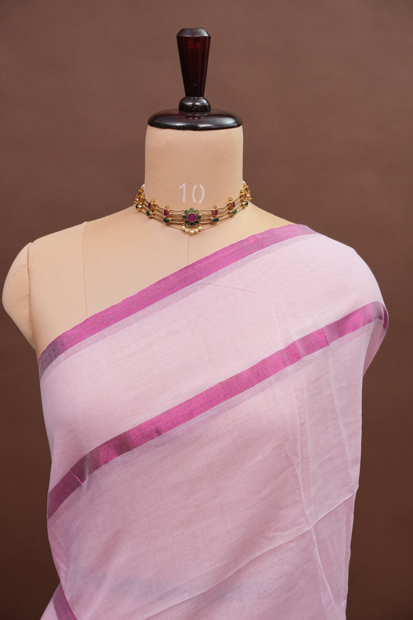 Mulmul Cotton Saree with Tassels - Baby Pink