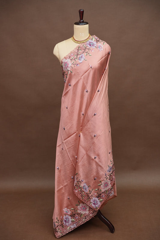 Party Wear Embroidered Soft Organza Saree β Blush Peach Floral Elegance