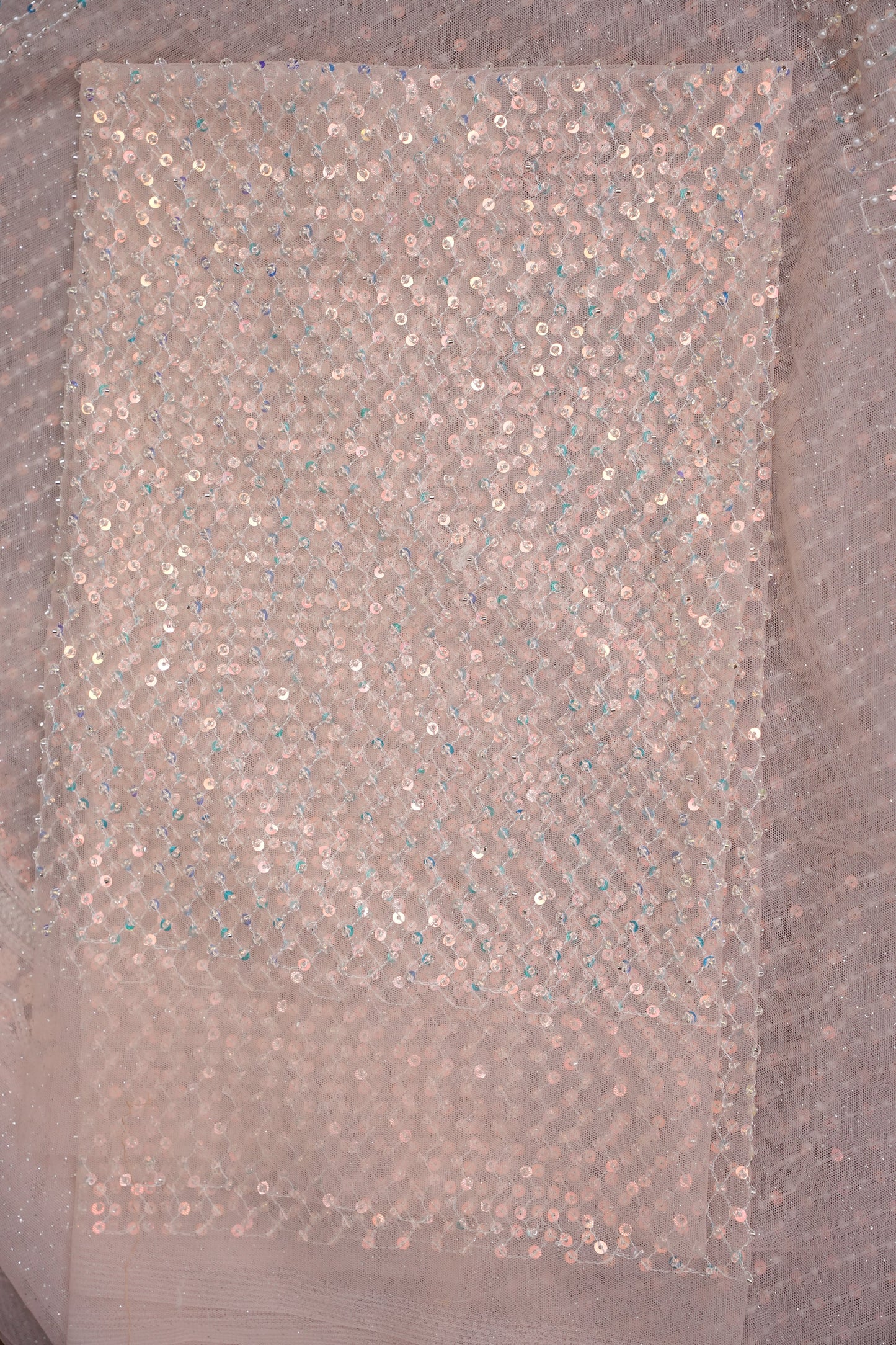 Party Wear Saree with All-Over Bead & Sequin Embellishments - Blush Nude