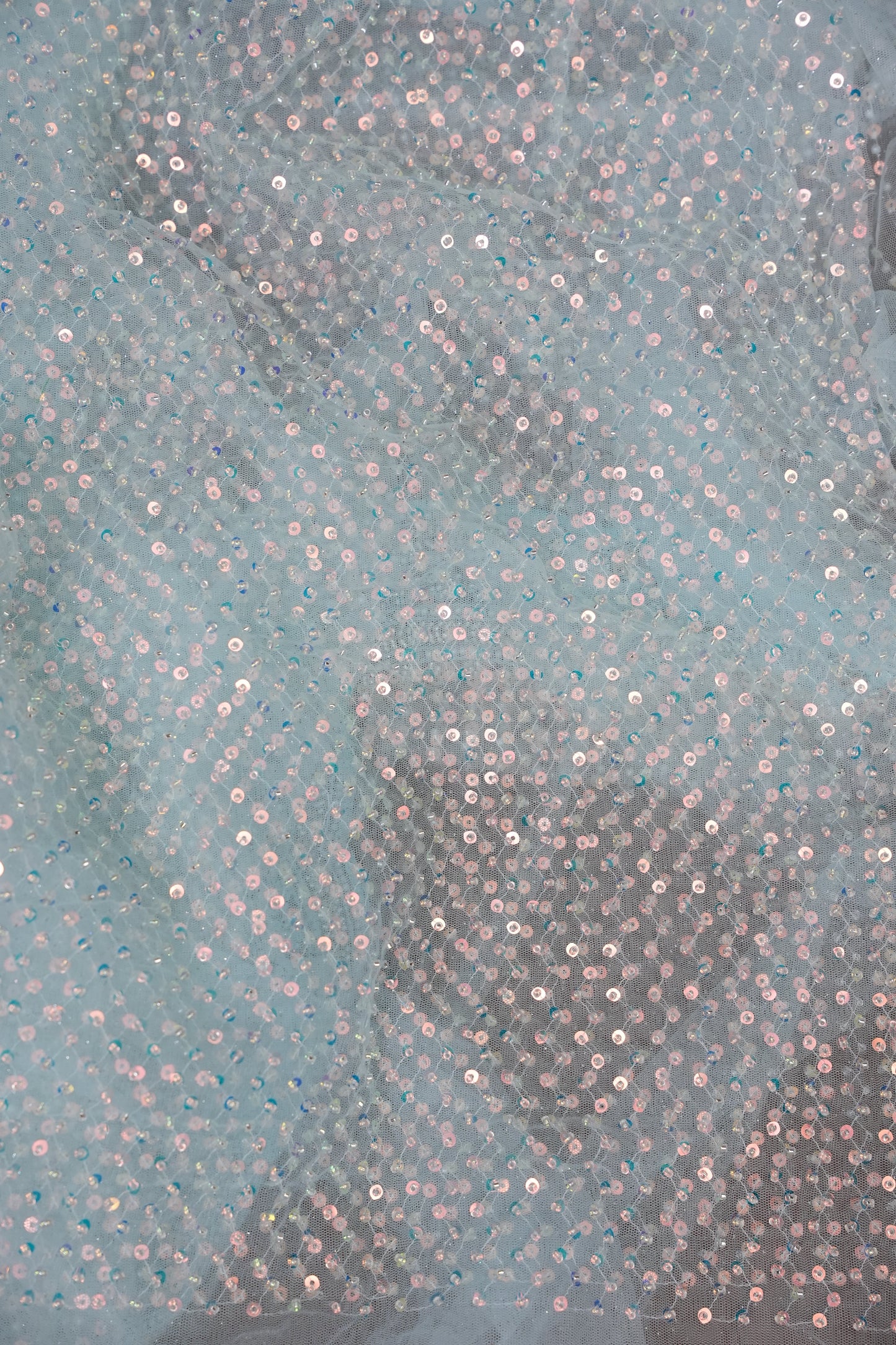 Party Wear Saree with All-Over Bead & Sequin Embellishments - Ice Blue