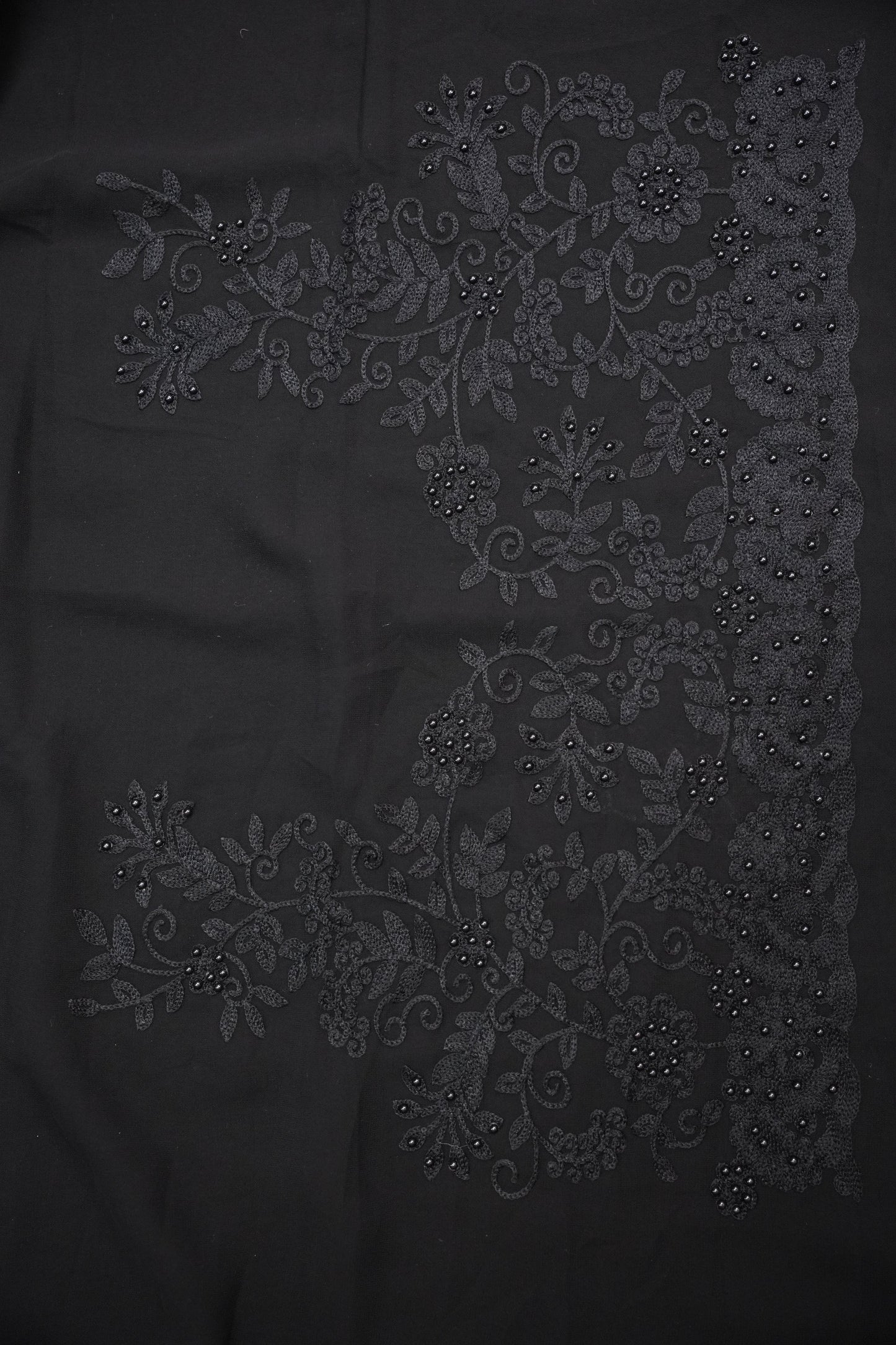 Party Wear Georgette Saree with Self-Tone Embroidery - Black