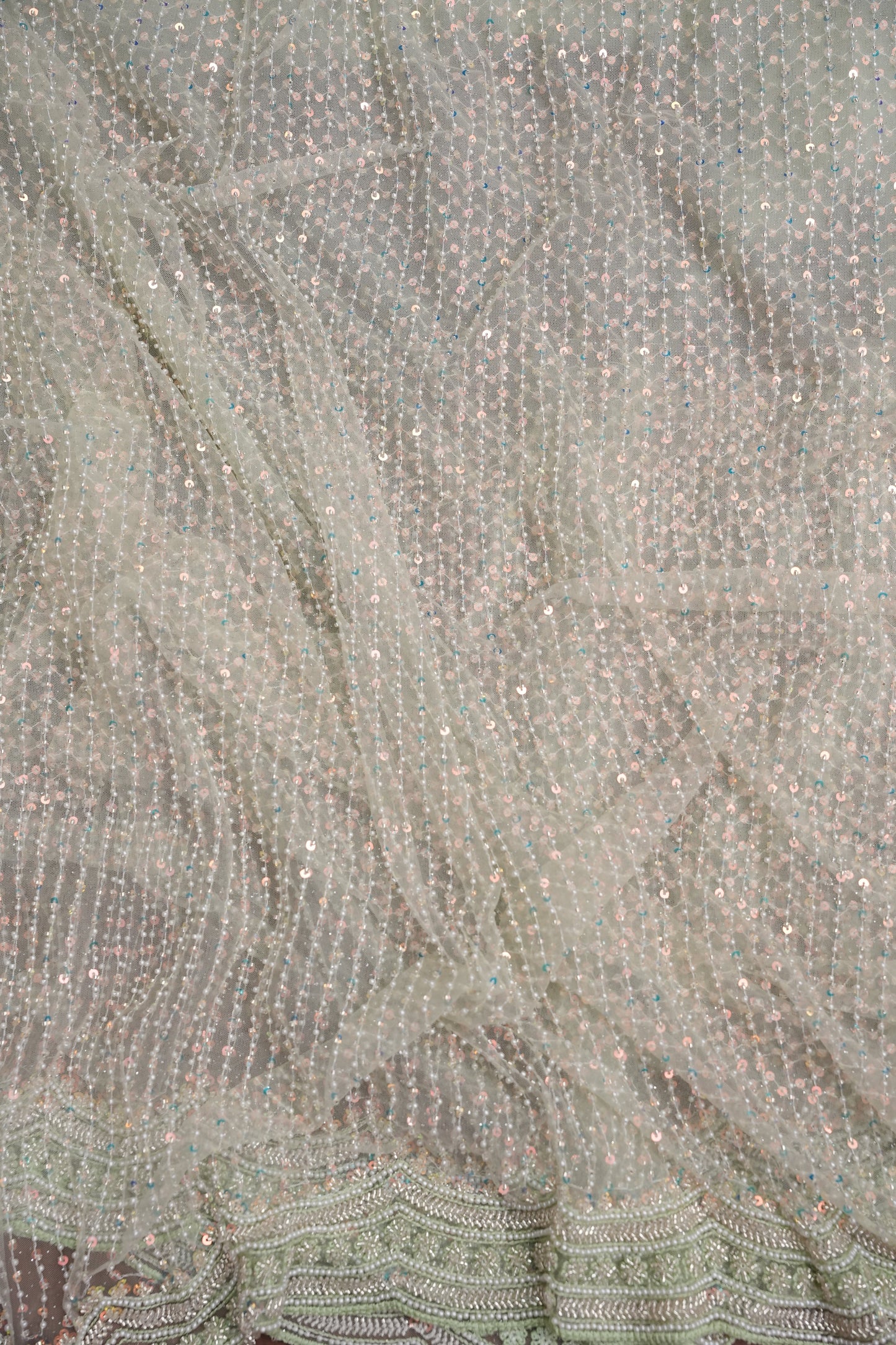 Party Wear Saree with All-Over Bead & Sequin Embellishments - Pastel Green