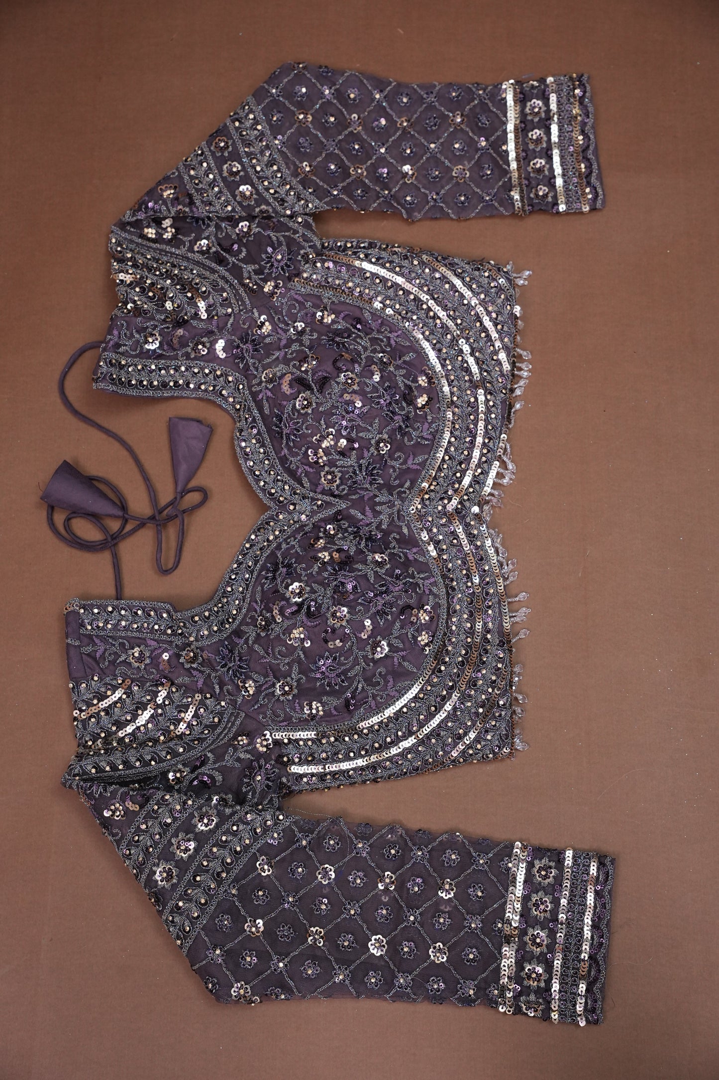 Party Wear Net Saree with Multi-Tone Sequin Embroidery - Purple Grey