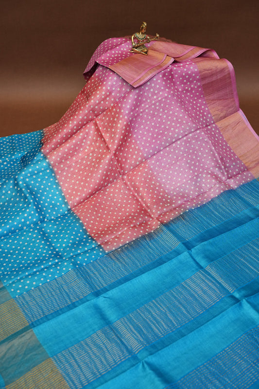 Geometric Patterned Pure Tussar Silk Saree-Pink|Silk Mark Certificate