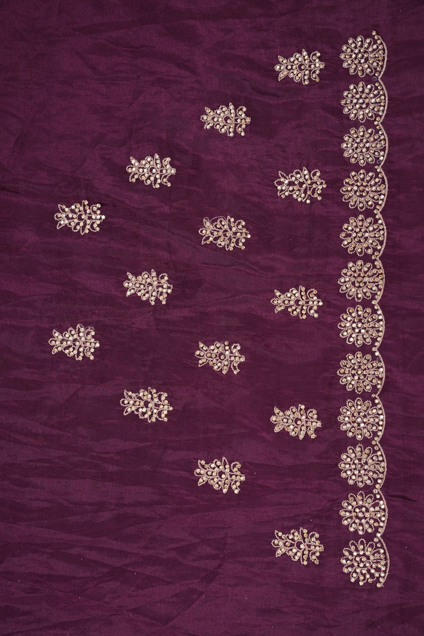 Party Wear Chinon Crepe Silk Saree with Zari Floral Jaal - Rich Plum