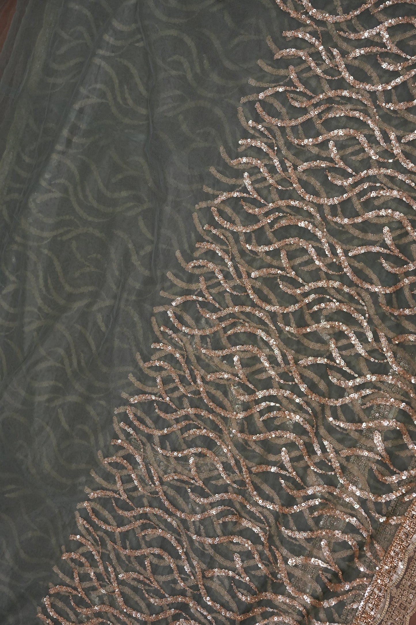 Party Wear Saree with Silver Bead & Sequin Embellishments - Deep Grey