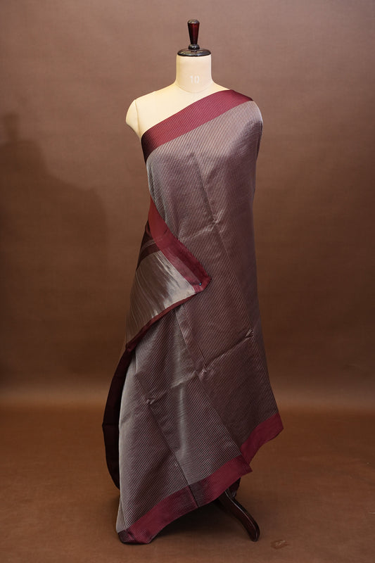 Pure Chanderi Silk Tissue Saree - Maroon