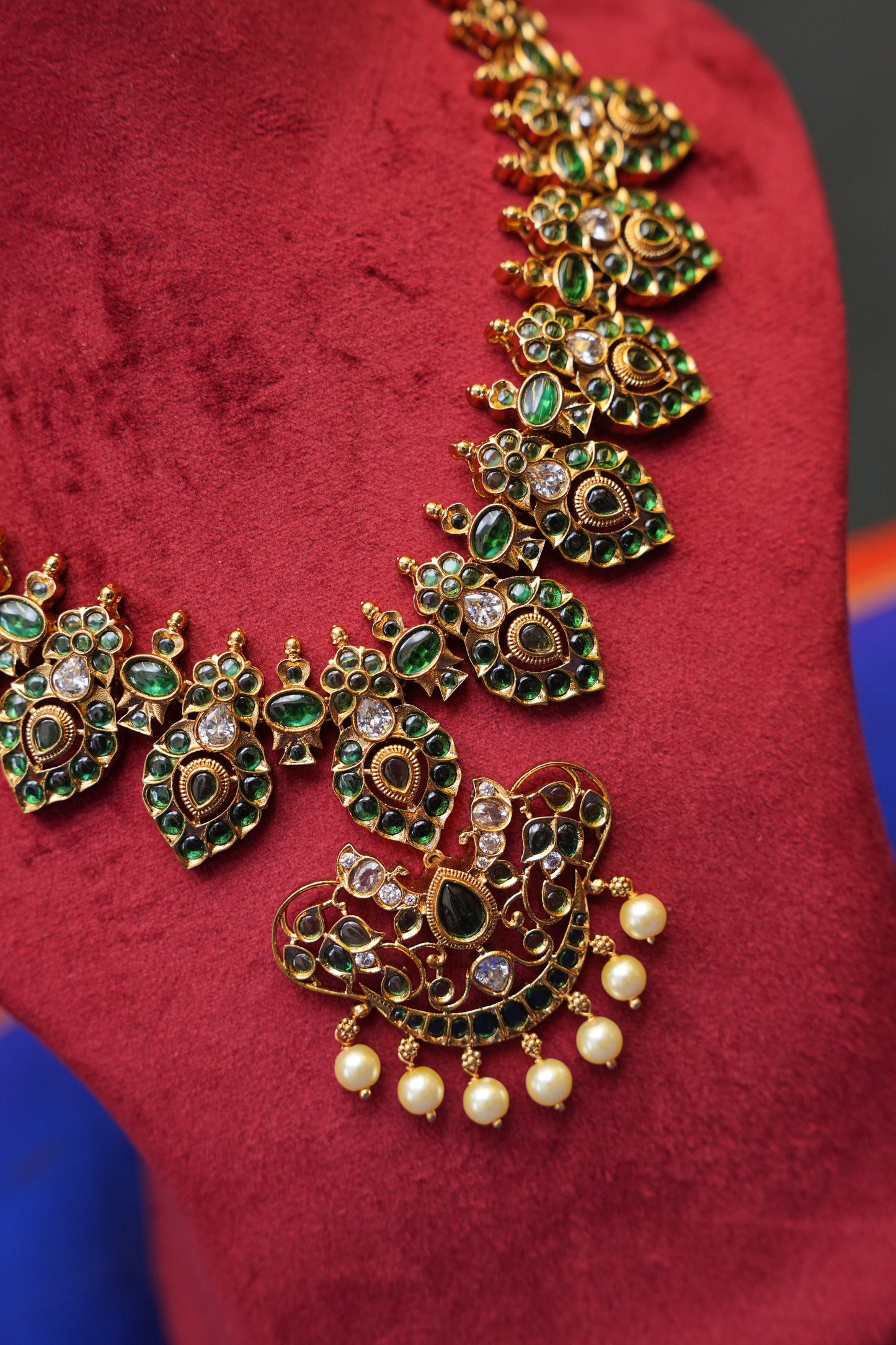 Antique Gold-Plated Emerald Stone Temple Jewellery Set