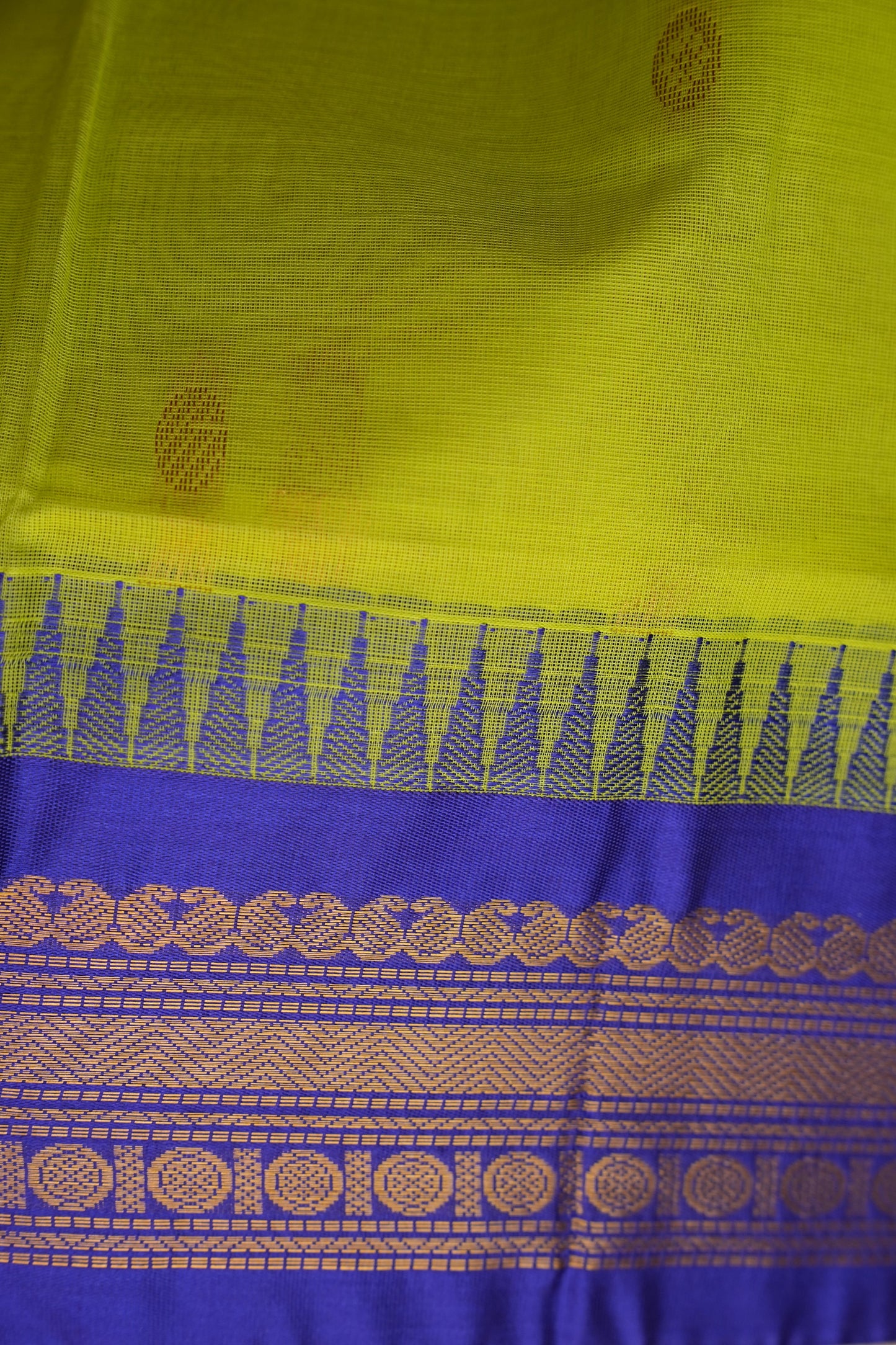 Gadwal Cotton Saree - Parrot Green & Royal Blue