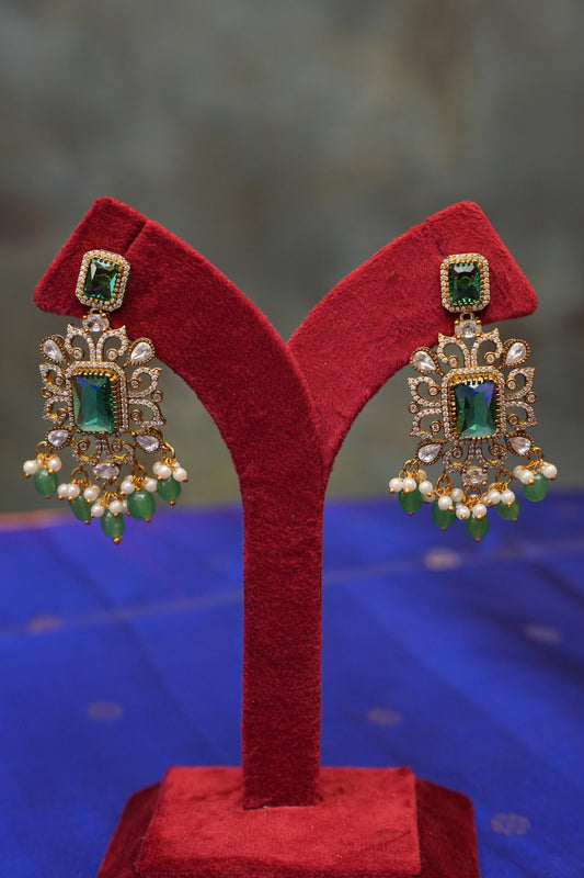 Victorian Statement Emerald & Ruby Stone Choker Necklace Set with Pearl Drops