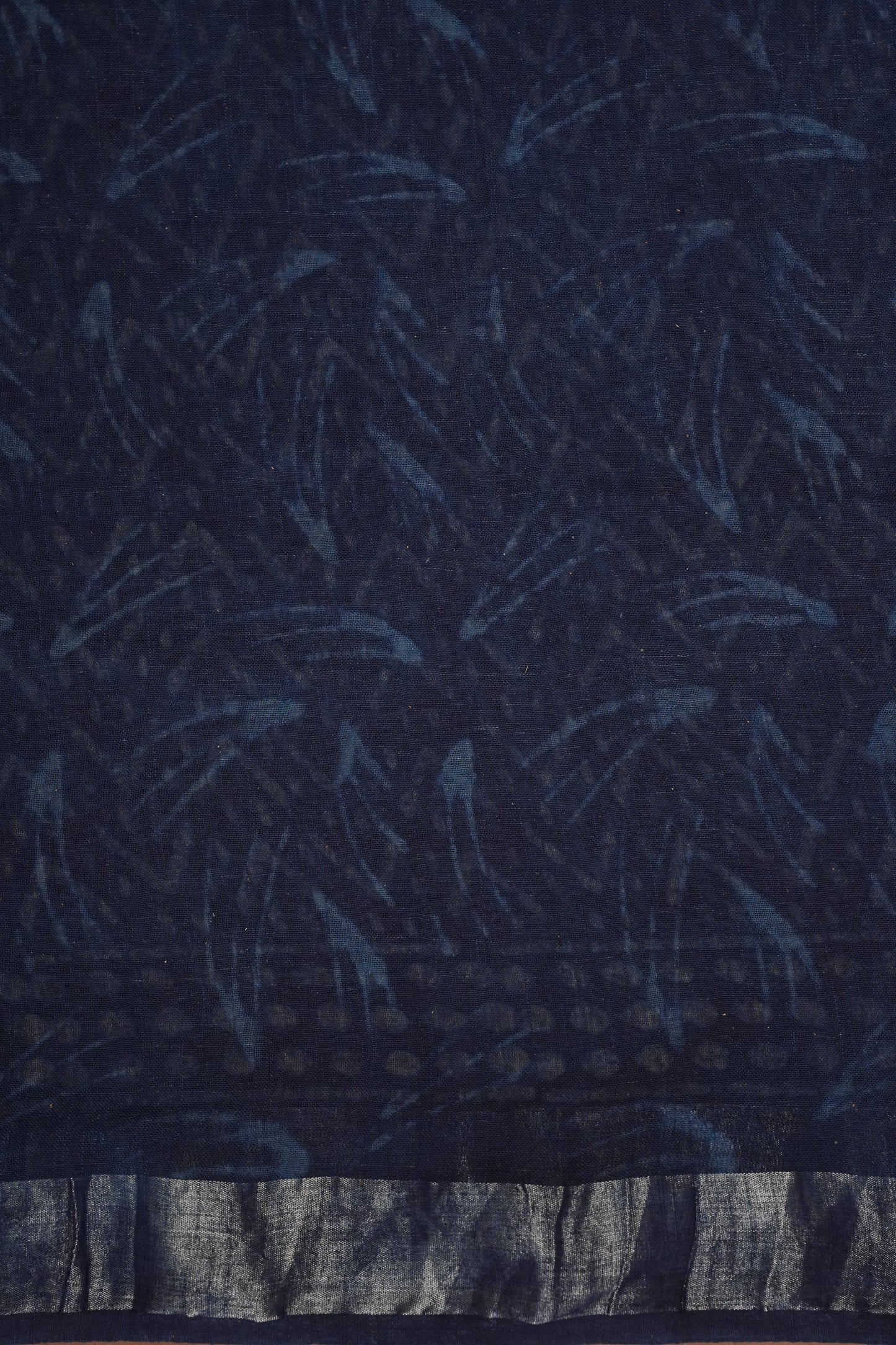 Handcrafted Indigo Dabu Print Linen Cotton Saree with Traditional Block Print Patterns