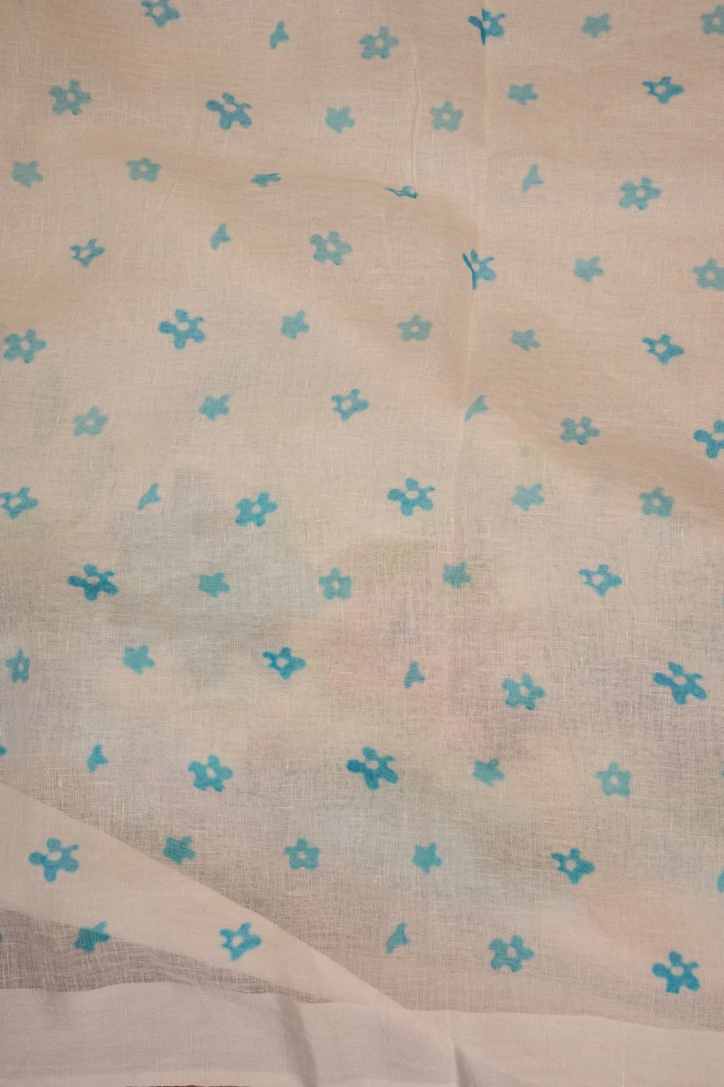 Elegant White Floral Painted Linen Cotton Saree