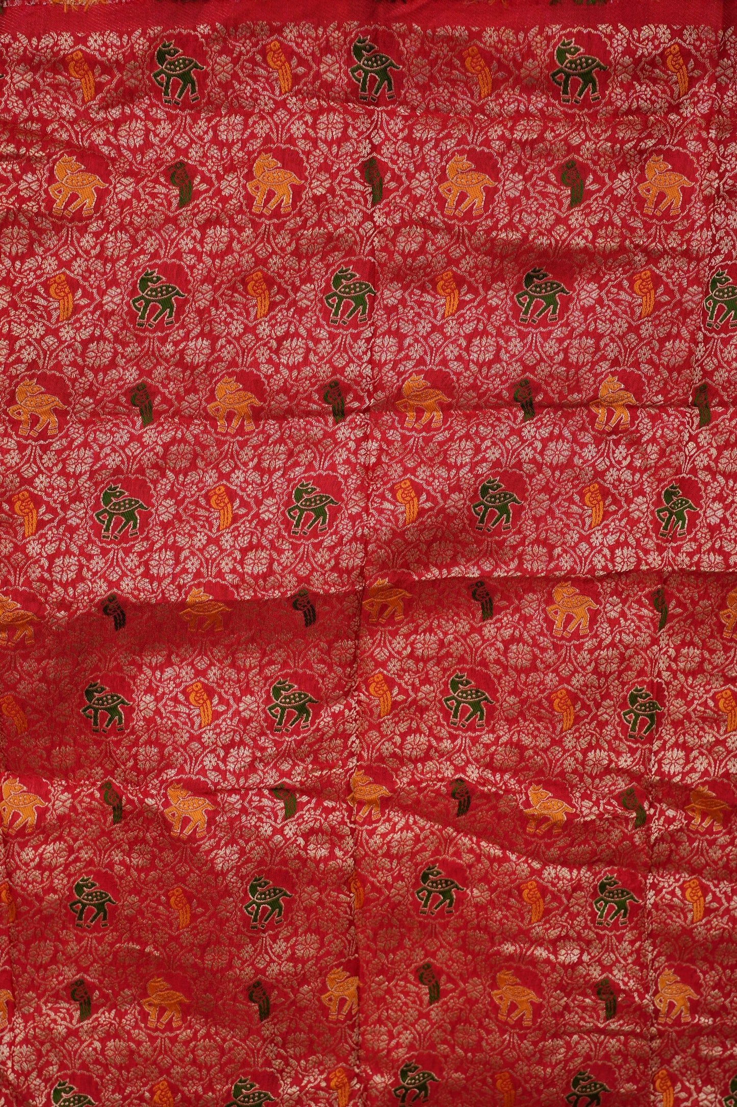 Deep Crimson Crepe Silk Saree with Elegant Gold Zari Checks