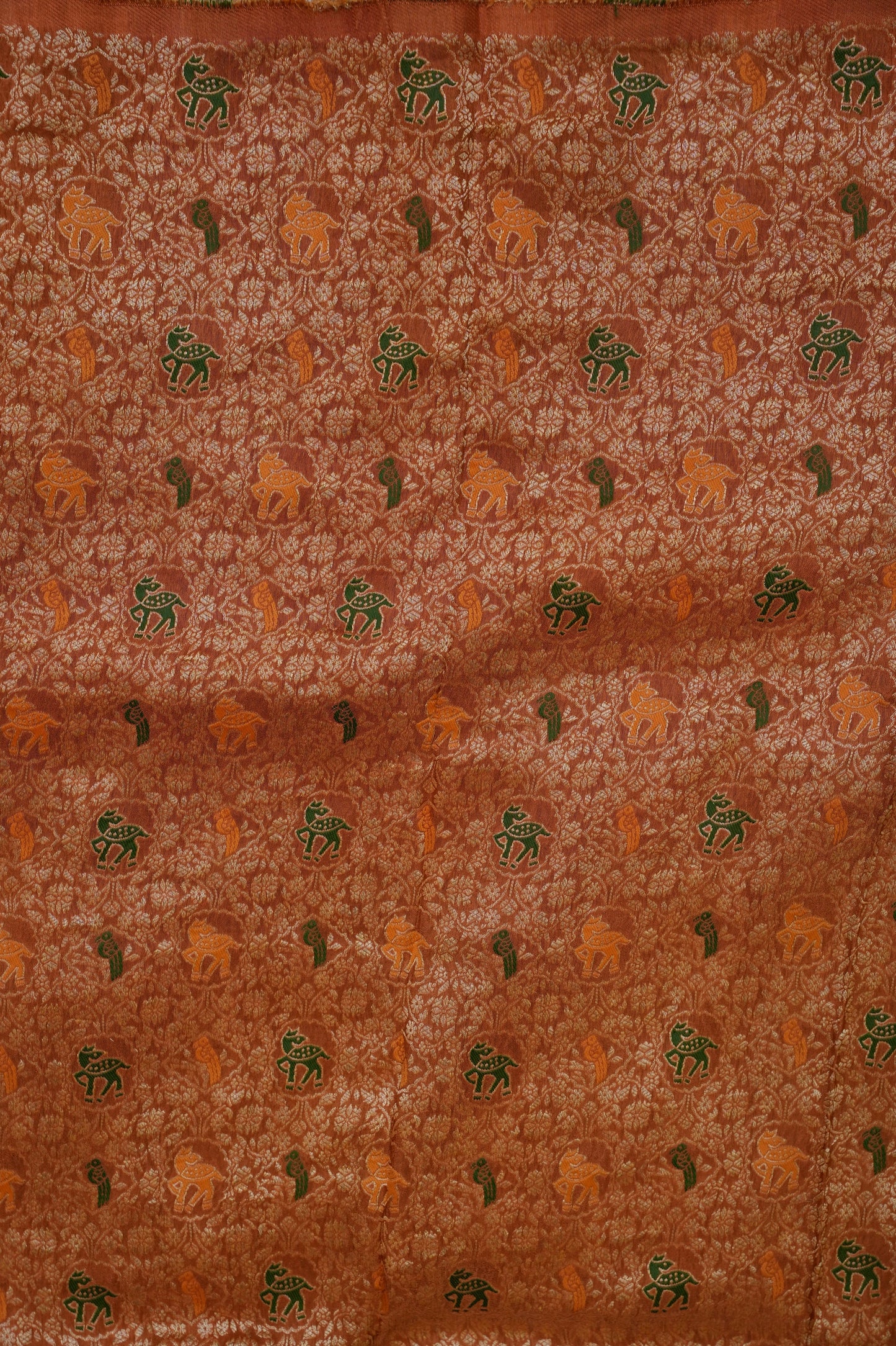 Copper Brown Crepe Silk Saree with Antique Gold Zari Border and Microchecks