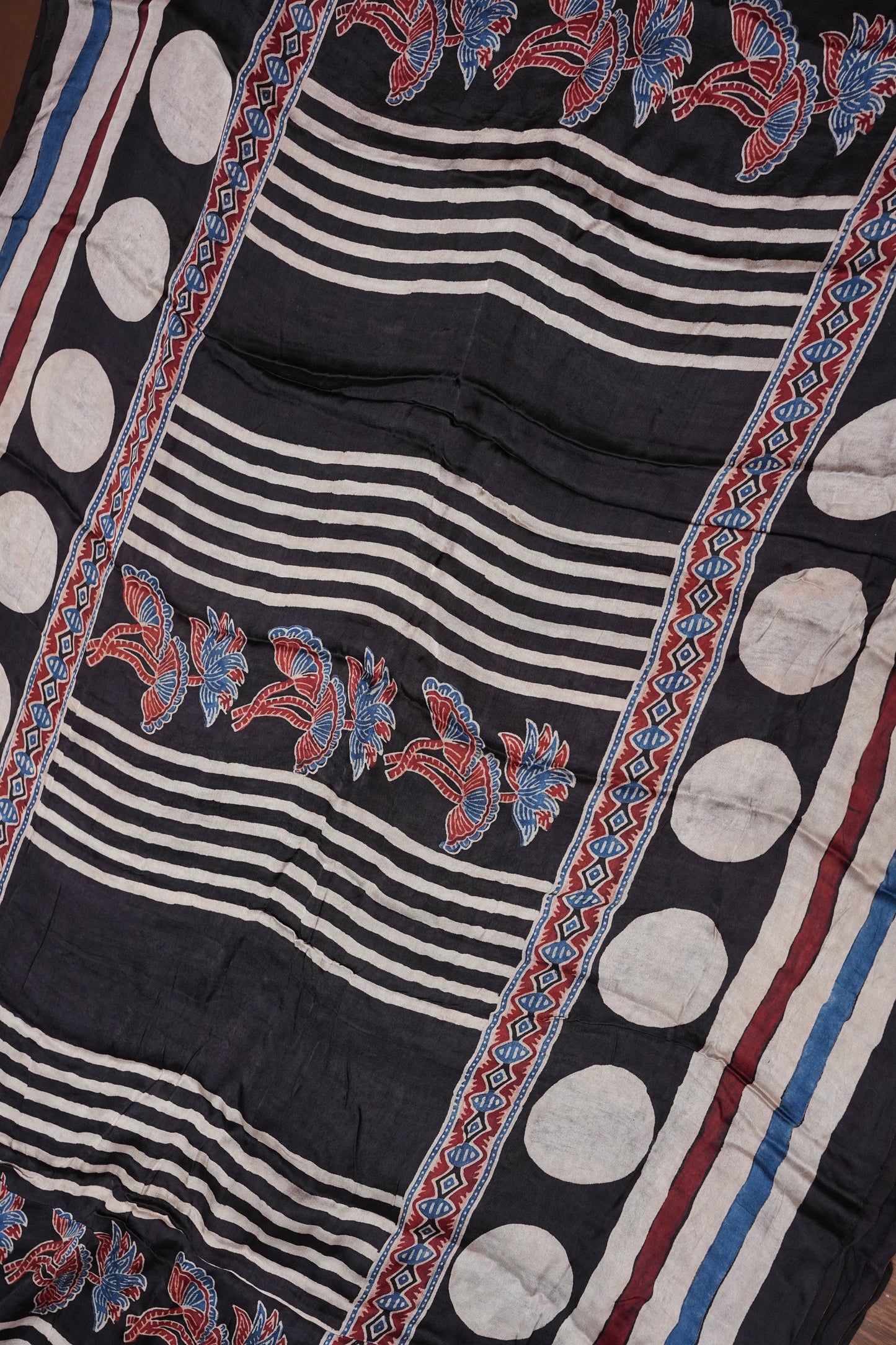 Pure Modal Silk With Block Prints Saree β Black