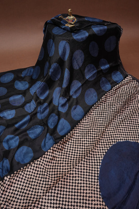 Pure Modal Silk Saree in Geometric Pattern - Black & Blue