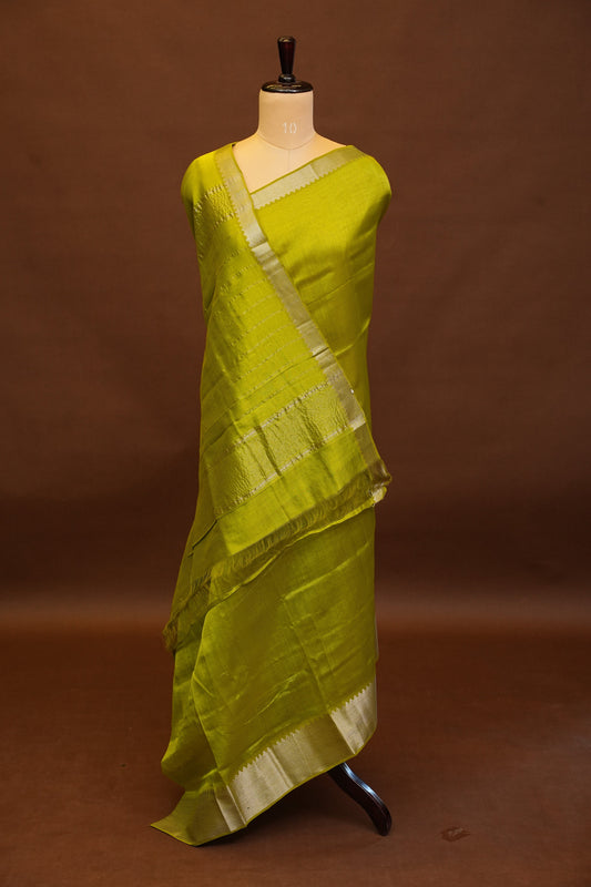 Mangalagiri Silk Cotton Saree - Parrot Green