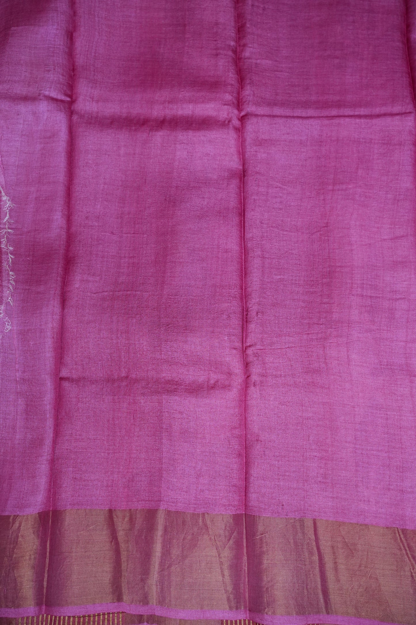 Pure Tussar Silk Saree in Magenta Pink with Leaf Vines|Silk Mark Certified