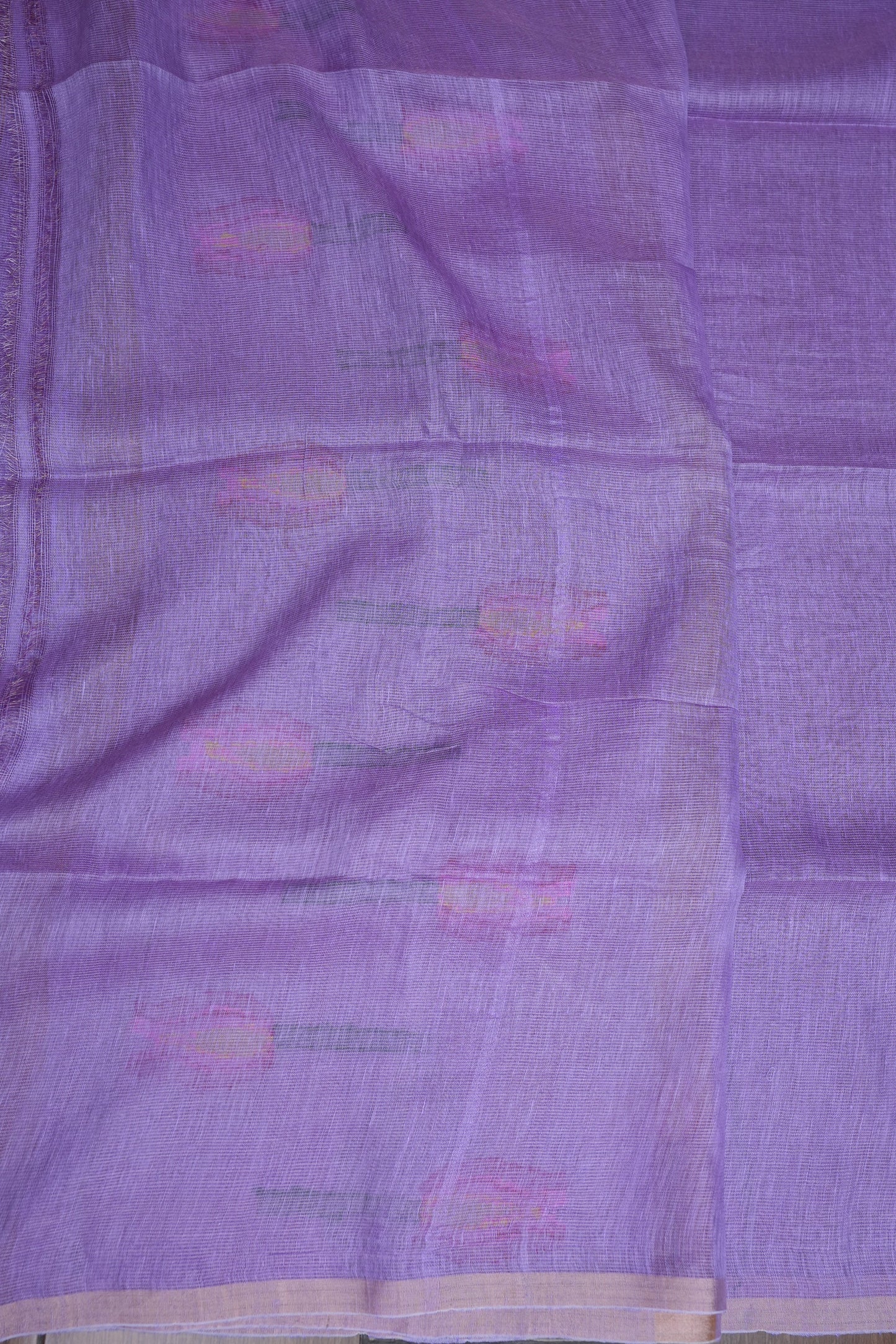 Pure Silk Linen Tissue Handwoven Jamdani Saree β Lavender with Floral Jamdani Weaving