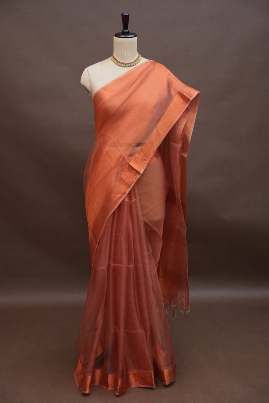Premium Tissue Silk Saree β Copper Rust Elegance