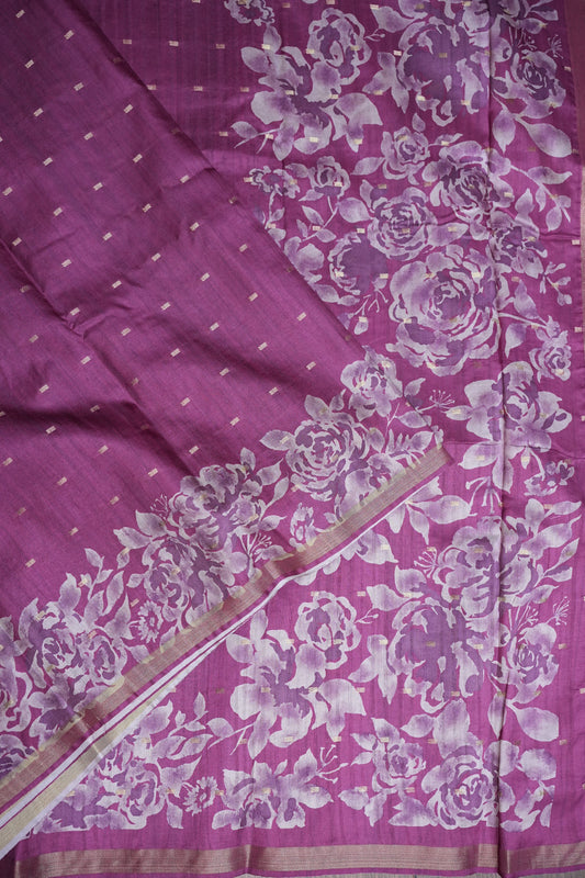 Semi Raw Silk Floral Print Saree β Orchid Purple