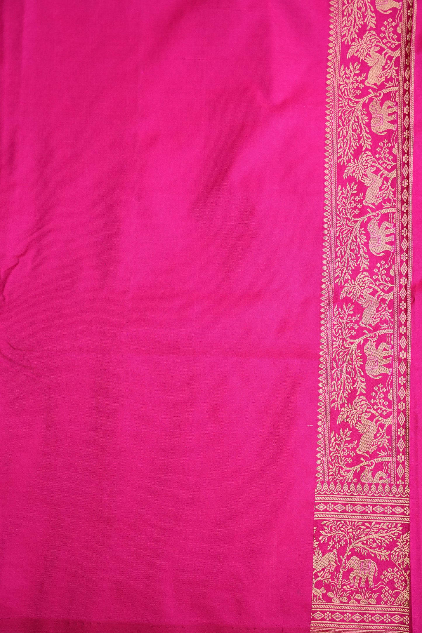 Pure Handloom Silk Katan Banaras Saree - Hot Pink|Silk Mark Certified